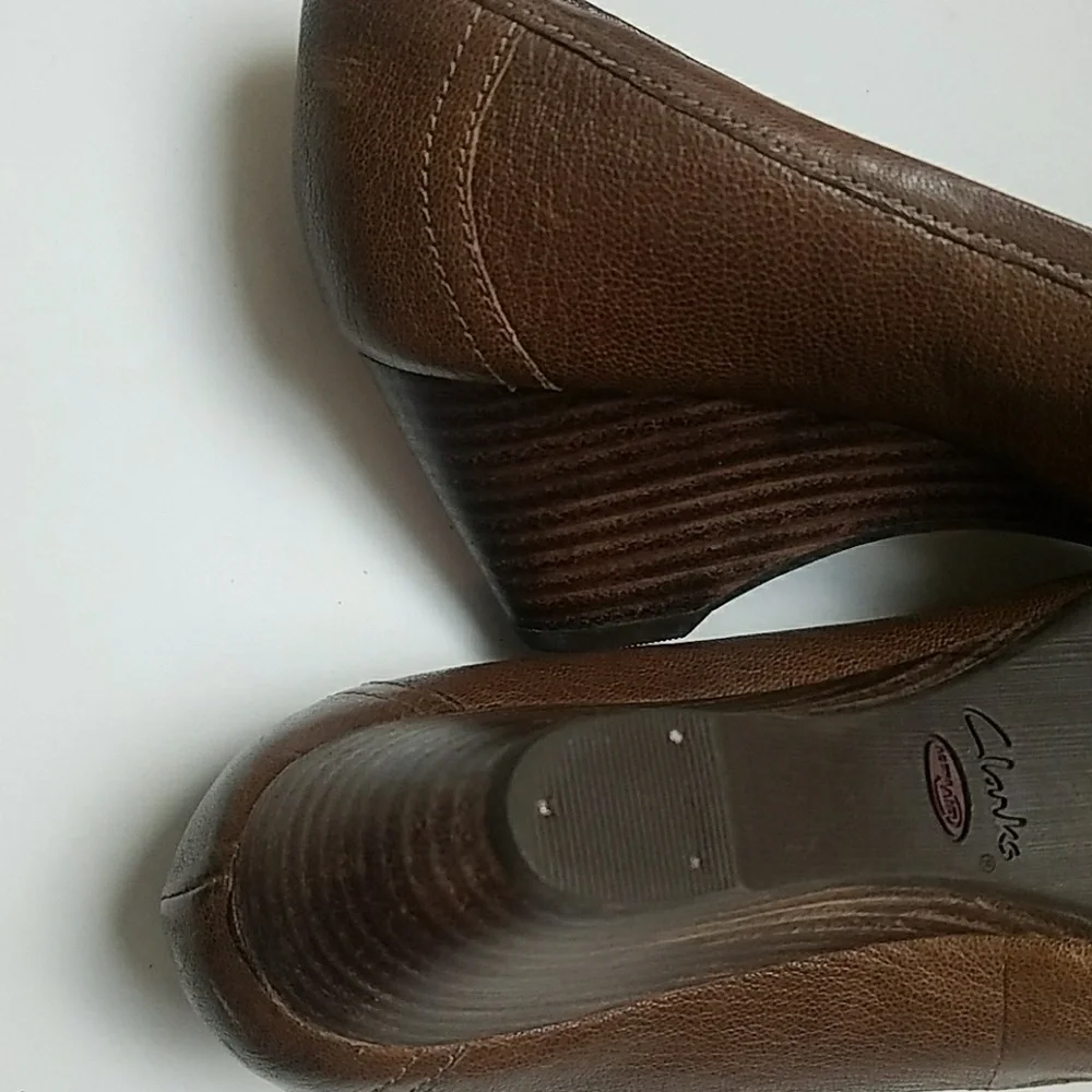 Clarks Brown Leather Wedge Pumps